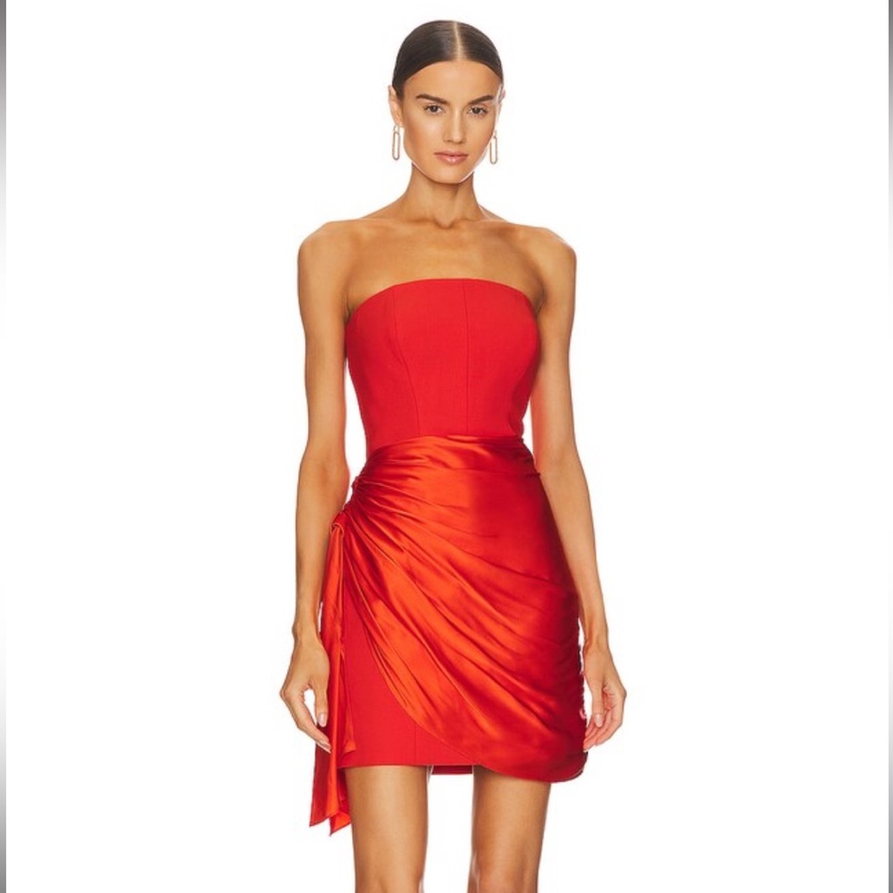 CINQ À SEPT Kennith Side-Tied Strapless Cocktail Dress